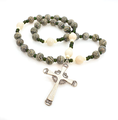 Zebra Jasper and River Stone (Large) 33-Bead Prayer Beads