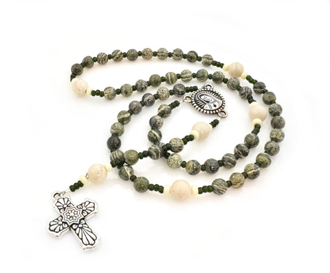 Zebra Jasper and River Stone 5-Decade Rosary